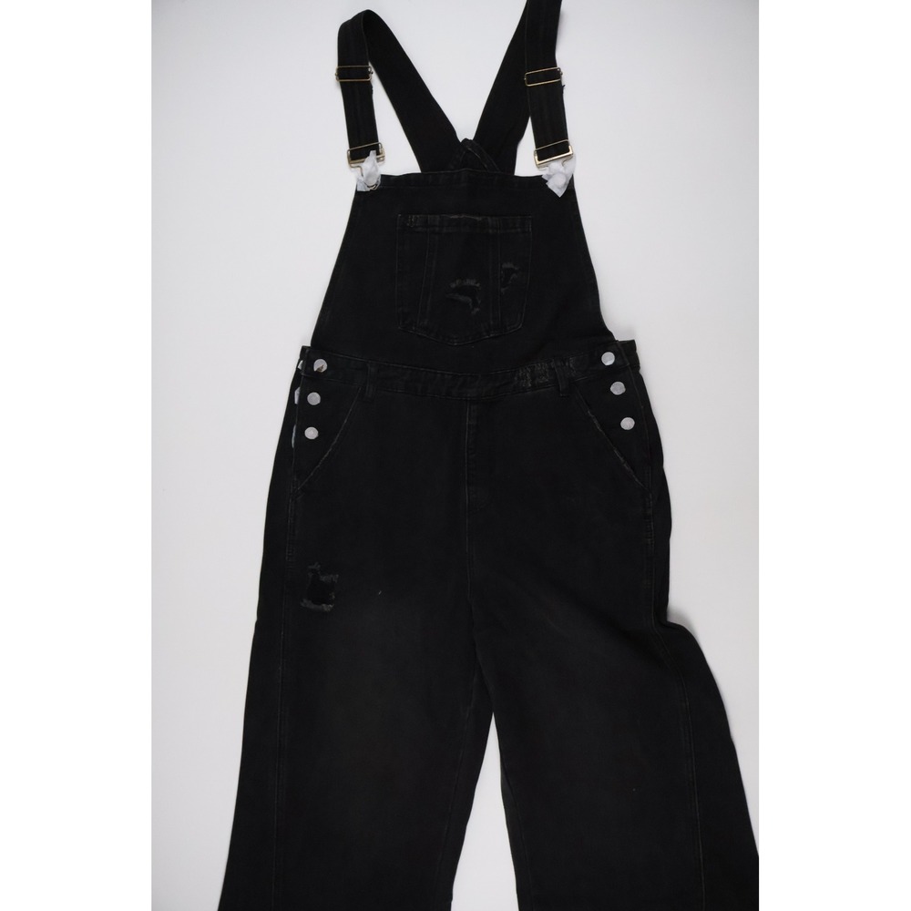 Three Bird Nest Denim Distressed Wide Leg Overalls Black XL NWT